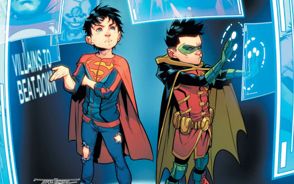 DC Comics Robin (DC Comics) Damian Wayne Jon Kent Superboy Comic Super-Sons HD Desktop Wallpaper | Background Image
