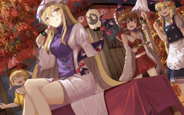 Marisa Kirisame Yukari Yakumo Reimu Hakurei Ringo (Touhou) Anime Touhou HD Desktop Wallpaper | Background Image