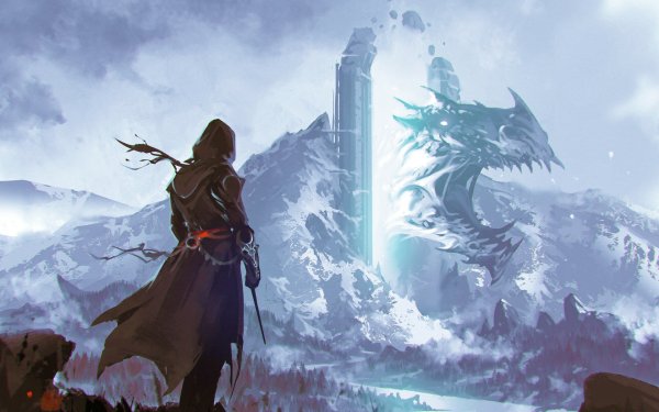 Fantasy Warrior Landscape Dragon Portal HD Wallpaper | Background Image