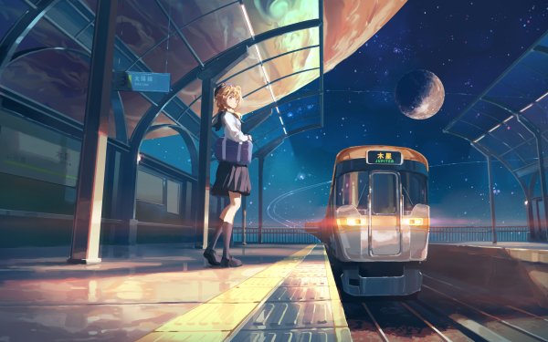 Anime Train Station Night Train HD Wallpaper | Background Image