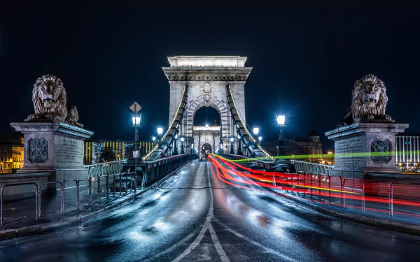 road time lapse night Budapest light man made Chain Bridge HD Desktop Wallpaper | Background Image