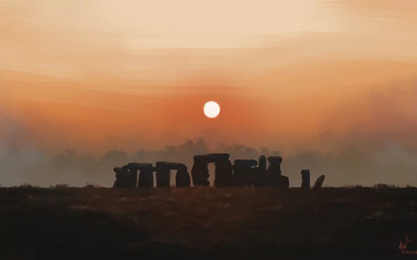 Sunset casts a warm glow over the man-made Stonehenge monument, captured in stunning 4K Ultra HD as a PC desktop wallpaper.
