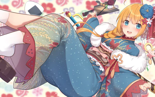 Pecorine (Princess Connect) blonde blue eyes kimono japanese clothes braid Anime Princess connect! Re:Dive HD Desktop Wallpaper | Background Image