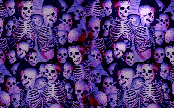 4K Ultra HD Ultimate Mortal Kombat 3 PC desktop wallpaper featuring a dense pattern of purple-tinged skeletons against a dark background.