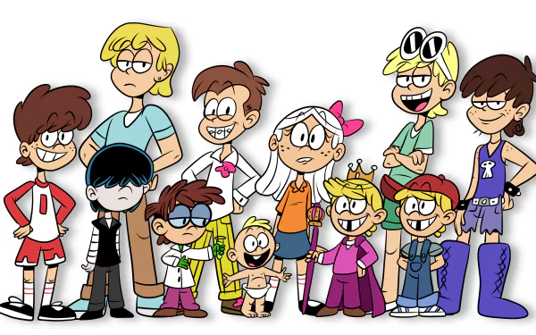 HD desktop wallpaper featuring genderbend versions of The Loud House characters, including Luna Loud.