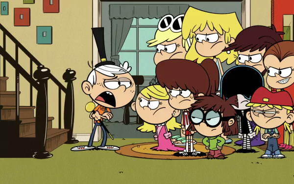 HD wallpaper featuring Luna Loud with her siblings in the animated series The Loud House, set inside their home.