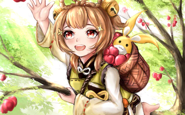 red eyes brown hair Yaoyao (Genshin Impact) video game Genshin Impact HD Desktop Wallpaper | Background Image