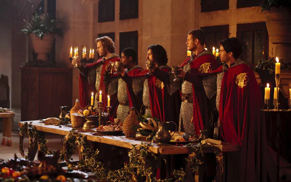 Santiago Cabrera Lancelot (Merlin) Tom Hopper Percival (Merlin) Eoin Macken Gwaine (Merlin) Adetomiwa Edun Elyan (Merlin) Rupert Young Leon (Merlin) TV Show Merlin (2008) HD Desktop Wallpaper | Background Image