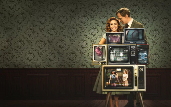 Scarlet Witch Vision (Marvel Comics) Paul Bettany Elizabeth Olsen TV Show WandaVision HD Desktop Wallpaper | Background Image