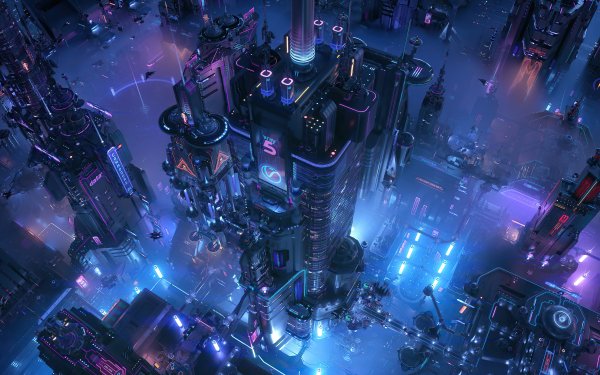 Sci Fi City Building Skyscraper Neon Cyberpunk HD Wallpaper | Background Image
