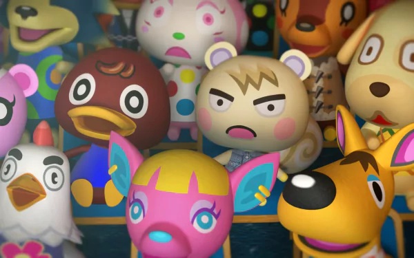 HD desktop wallpaper featuring Marshal from Animal Crossing: New Horizons with other game characters in the background.
