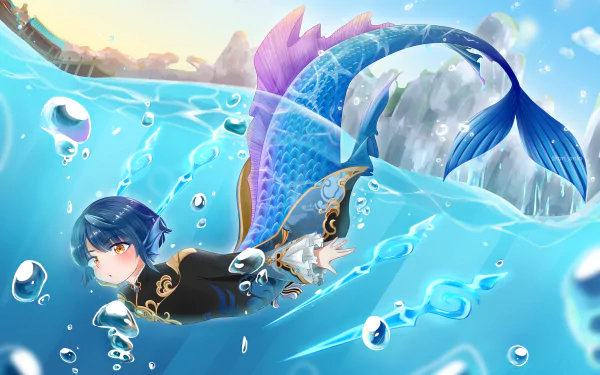 merman Xingqiu (Genshin Impact) video game Genshin Impact HD Desktop Wallpaper | Background Image