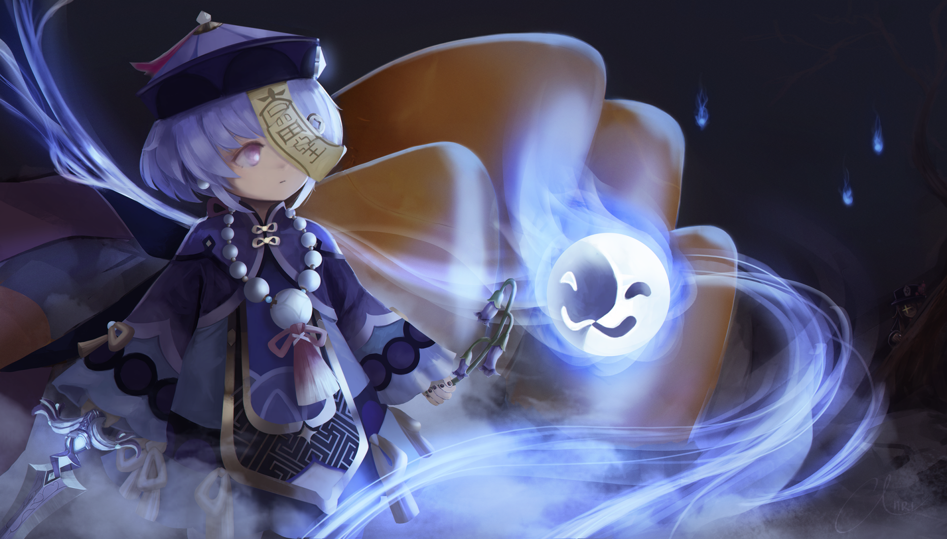 Download Pink Eyes Purple Hair Qiqi (Genshin Impact) Video Game Genshin Impact HD Wallpaper by Anri