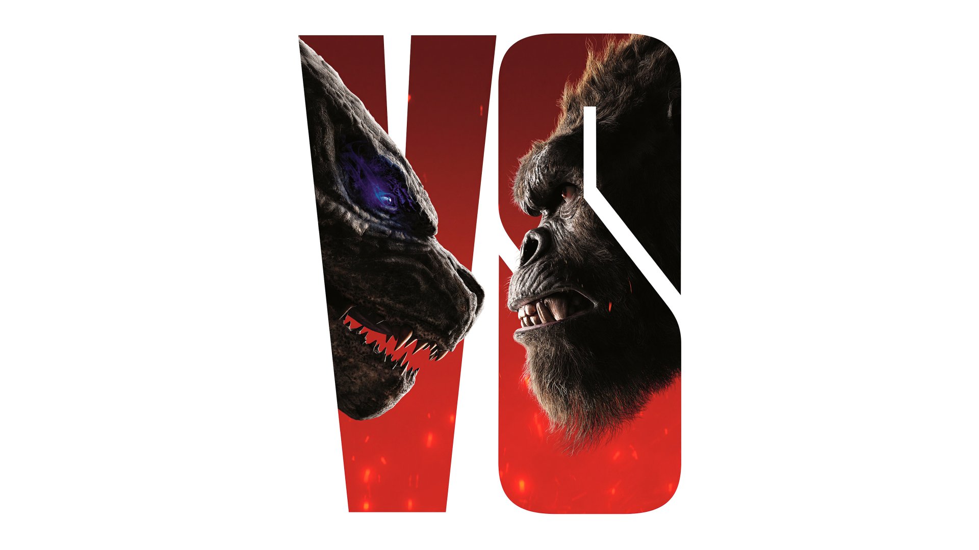 4K Ultra HD PC desktop wallpaper featuring King Kong and Godzilla facing off, with a striking red background and the bold VS logo from the movie Godzilla vs Kong.