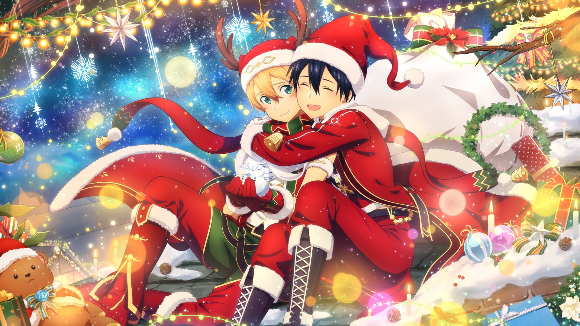 Download Kazuto Kirigaya Santa Hat Hug Kirito (Sword Art Online) Eugeo (Sword Art Online) Anime Sword Art Online: Alicization HD Wallpaper by FCC