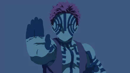 Minimalist HD anime wallpaper featuring Akaza from Demon Slayer: Kimetsu no Yaiba in a striking pose with bold blue and purple tones.