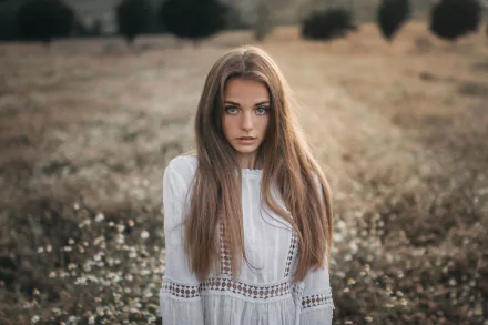 brunette depth of field long hair woman model HD Desktop Wallpaper | Background Image