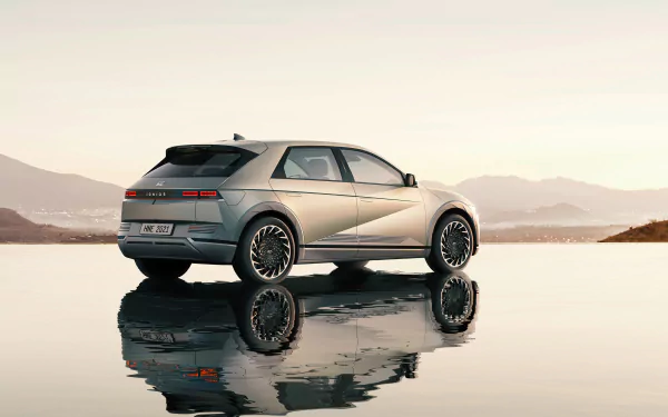 reflection silver car SUV car Hyundai vehicle Hyundai IONIQ 5 HD Desktop Wallpaper | Background Image