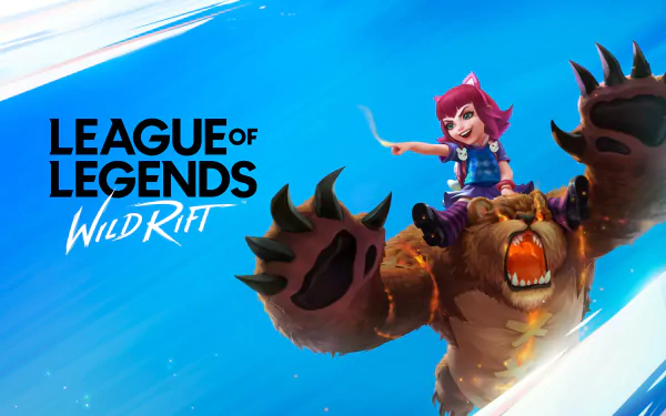 HD desktop wallpaper featuring Poppy from League of Legends: Wild Rift, poised for battle on a fearsome creature.