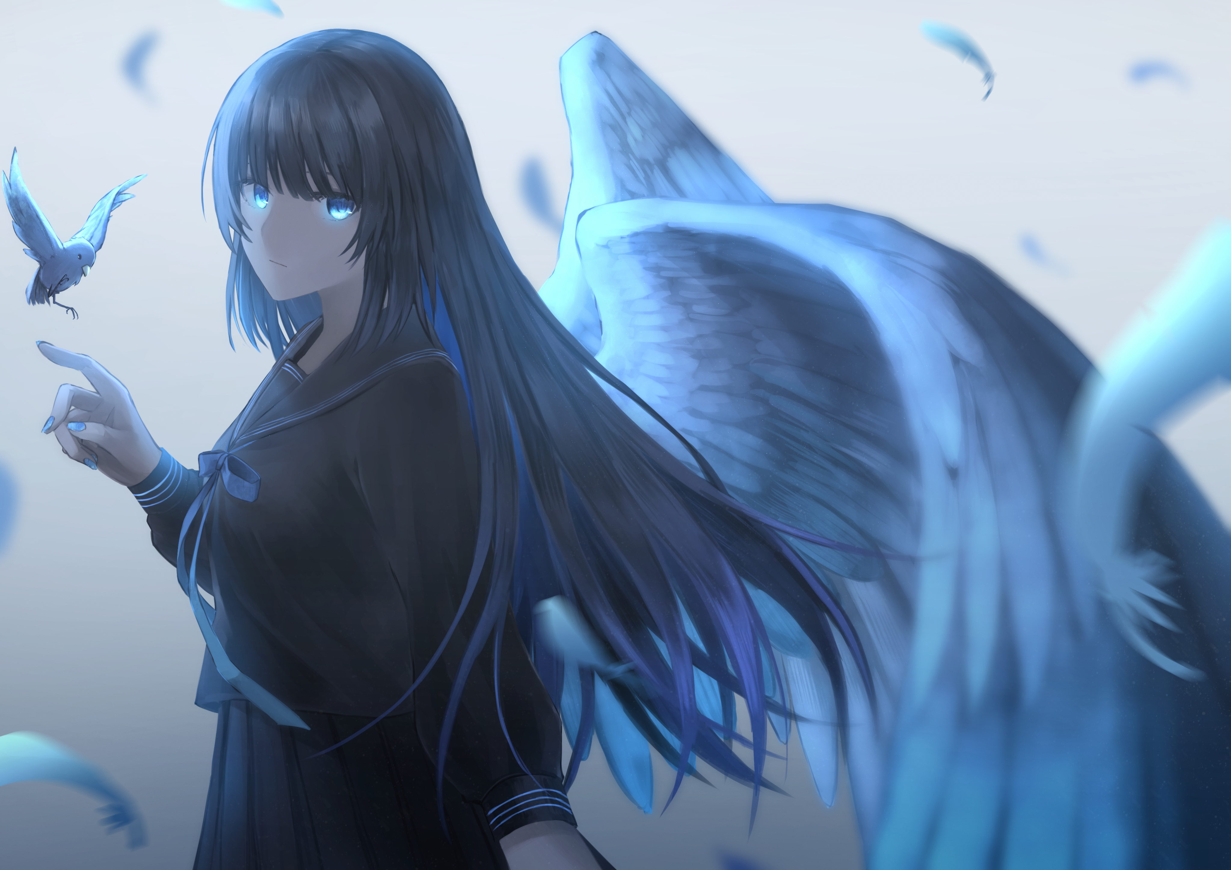 Anime girl character with wings illustration HD wallpaper  Wallpaper Flare