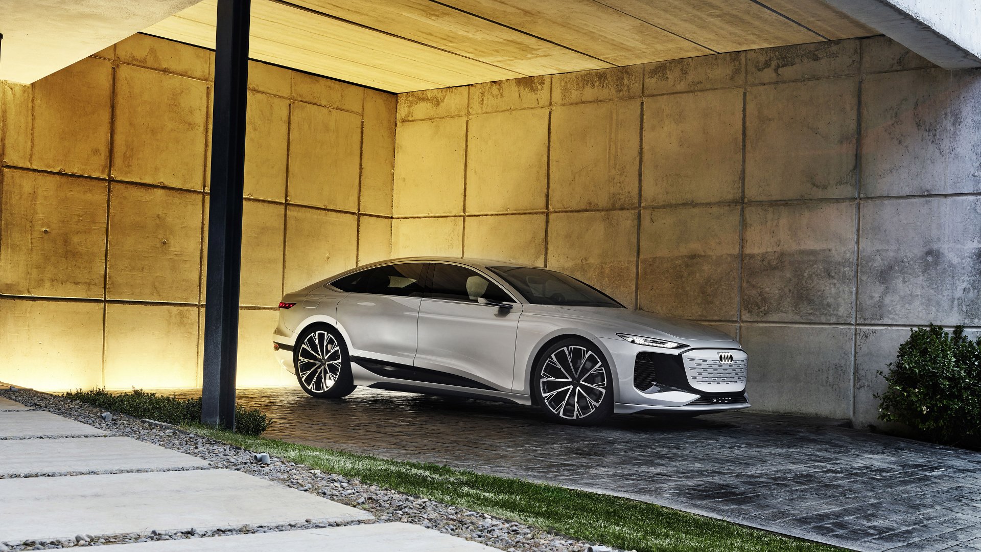 Download Electric Car Silver Car Car Audi Vehicle Audi A6 E-Tron 4k Ultra HD Wallpaper