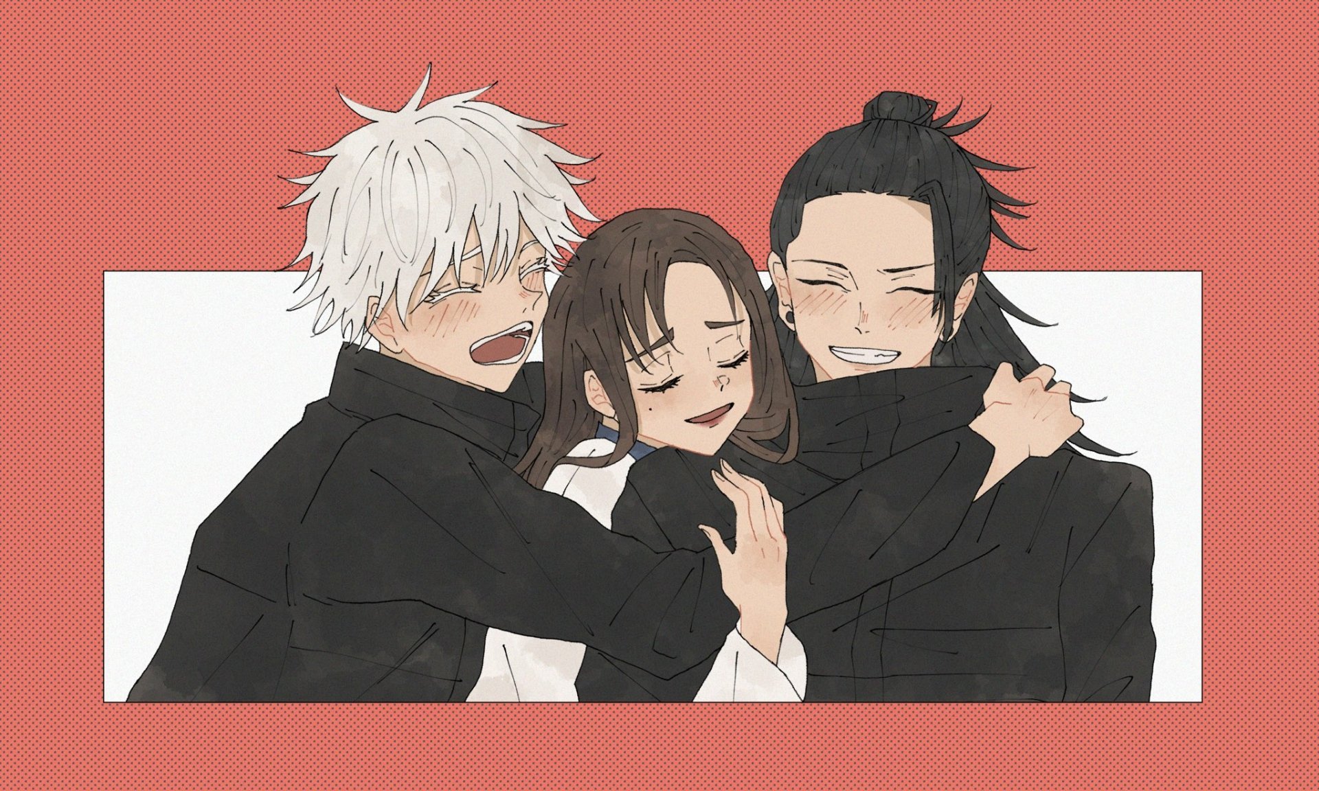 Download School Uniform White Hair Black Hair Brown Hair Shoko Ieiri Suguru Geto Satoru Gojo Anime Jujutsu Kaisen Gojo & Geto HD Wallpaper by muiii