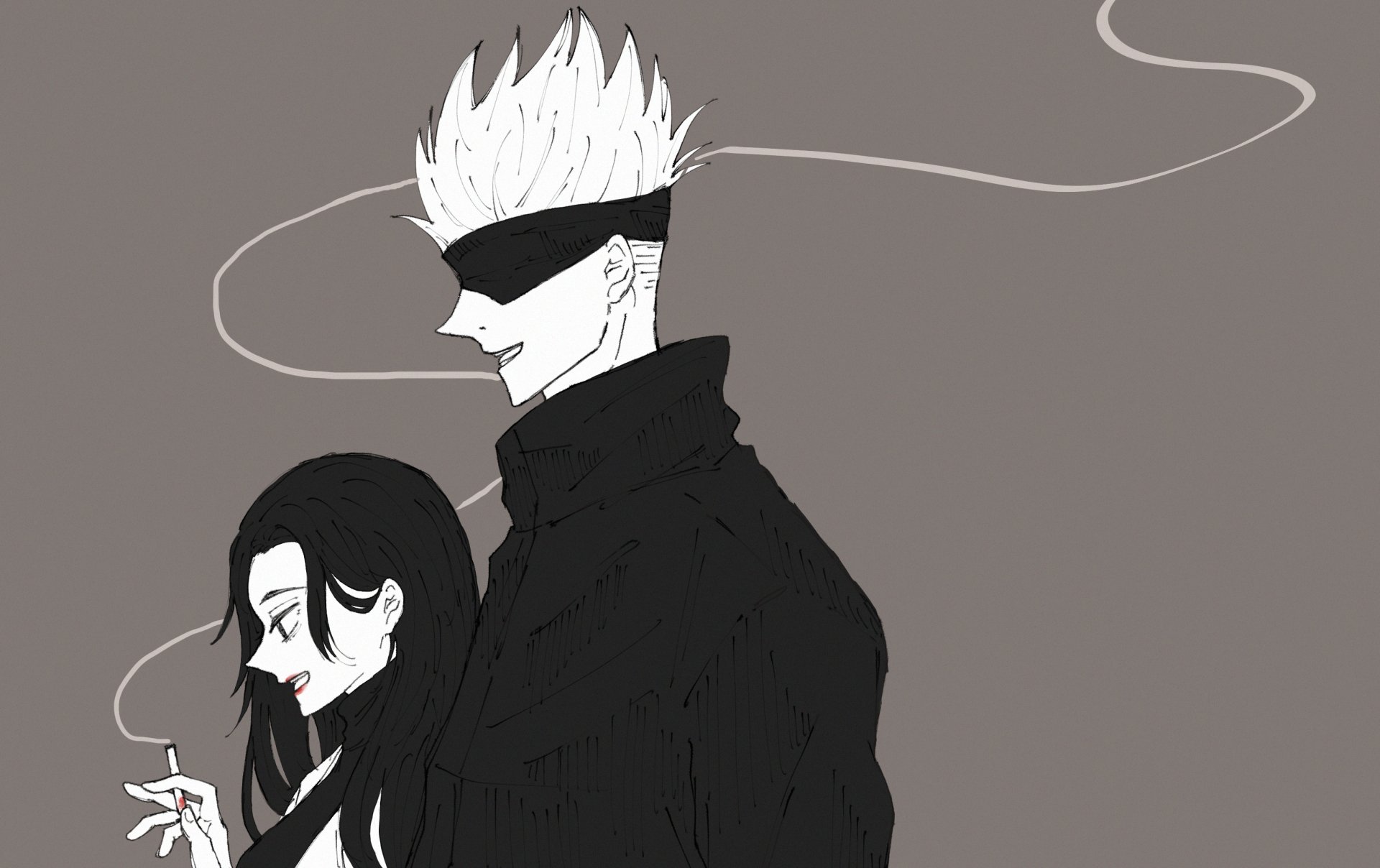 Download Blindfold White Hair Black Hair Shoko Ieiri Satoru Gojo Anime Jujutsu Kaisen HD Wallpaper by muiii