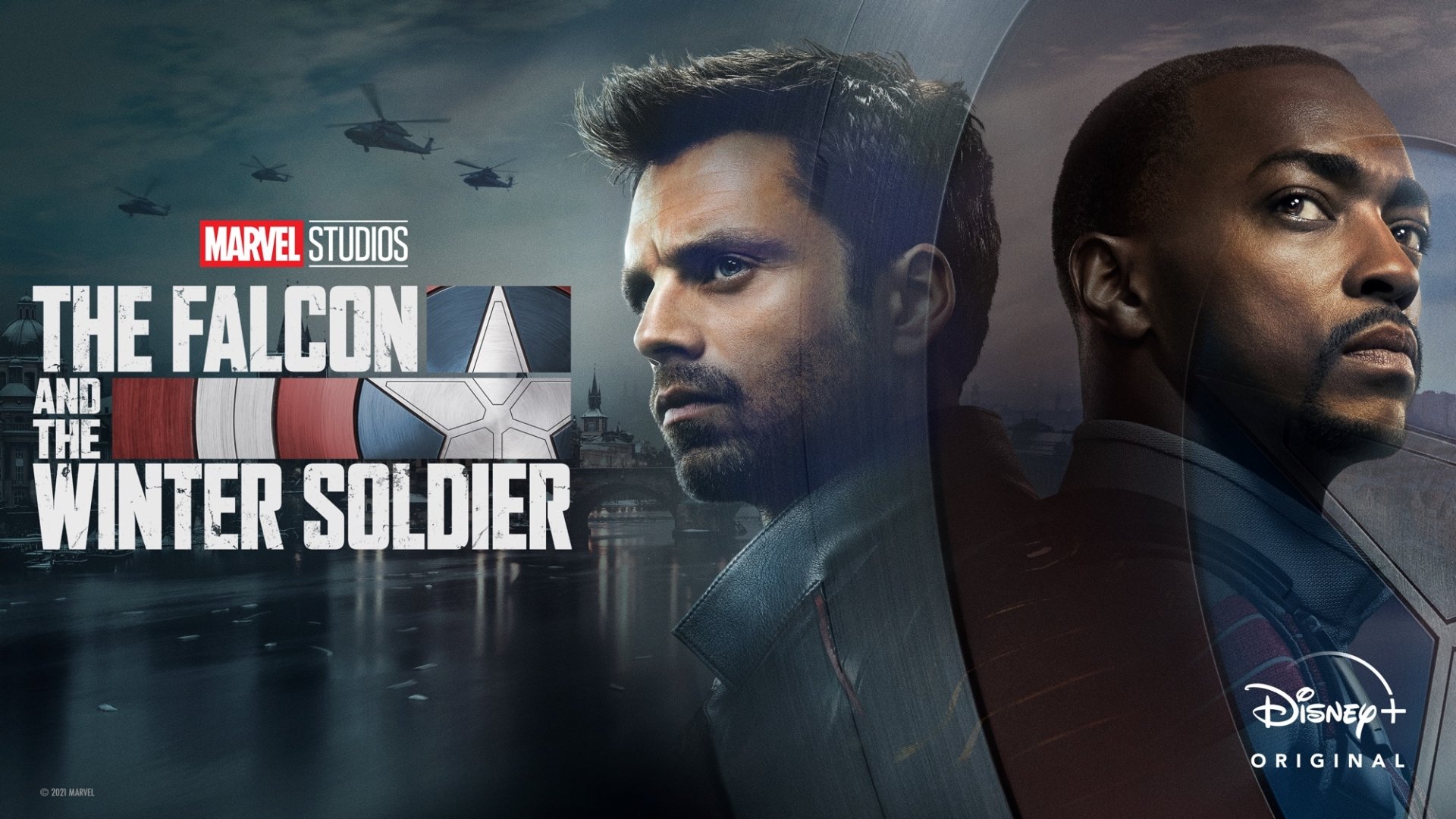 HD desktop wallpaper featuring Bucky Barnes as Winter Soldier and Sam Wilson as Falcon from Marvel Studios' TV show The Falcon and the Winter Soldier.