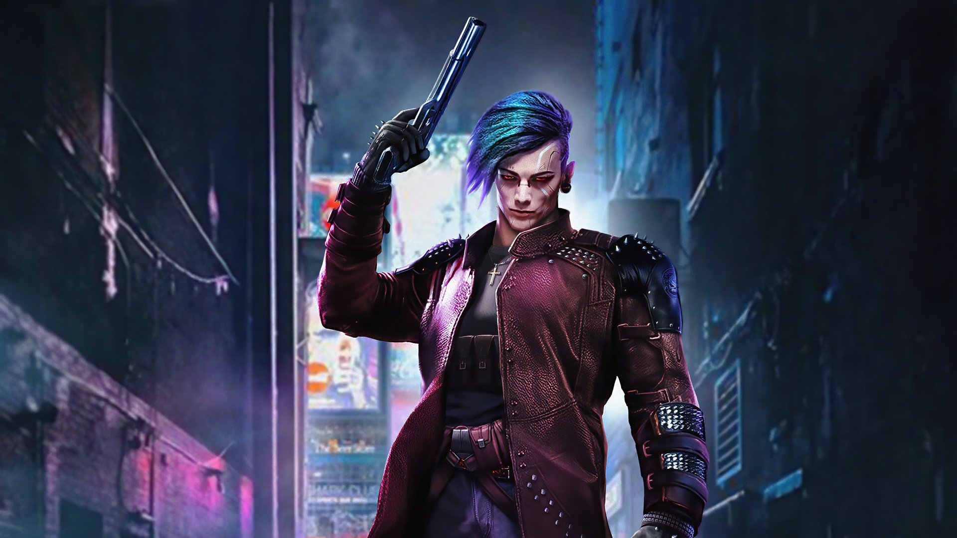 Download Cyberpunk Blue Hair Gun Futuristic Sci Fi Cyborg 4k Ultra HD ...