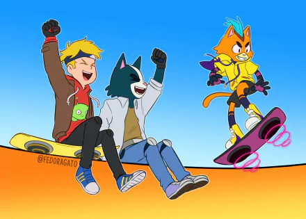 smile hoodie jacket hoverboard blonde sneakers Little Cato (Final Space) Avocato (Final Space) Gary Goodspeed TV Show Final Space HD Desktop Wallpaper | Background Image