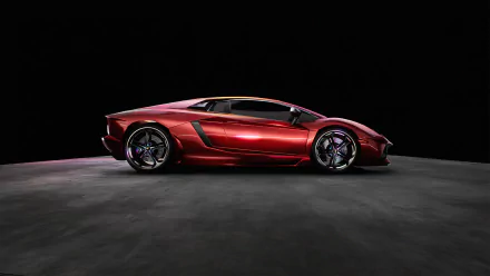 Red Lamborghini Aventador LP 700-4 supercar side profile on a dark floor, high-detail 4K Ultra HD PC desktop wallpaper background