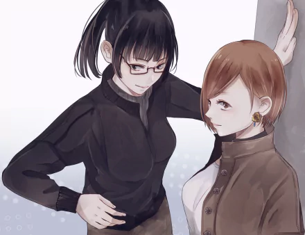 glasses brown eyes brown hair Nobara Kugisaki Maki Zenin Anime Jujutsu Kaisen HD Desktop Wallpaper | Background Image