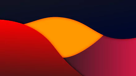 Minimalist artistic HD PC desktop wallpaper featuring smooth, flowing shapes in deep red, burgundy, and bright orange against a dark background.