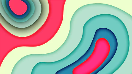 This HD desktop wallpaper features an abstract design with colorful, layered shapes in shades of red, blue, and green, creating a simple yet striking visual.