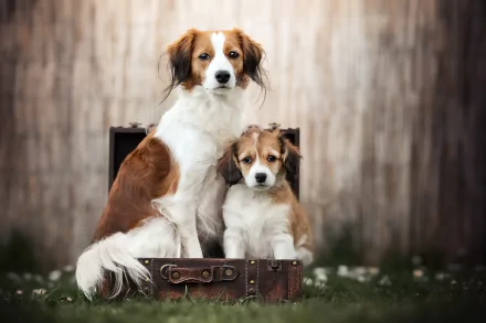  Two Dogs Sitting in a Suitcase