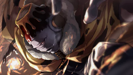 Jogo from Jujutsu Kaisen anime in a dynamic close-up pose, showcased in a 4K Ultra HD PC desktop wallpaper and background.