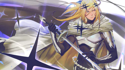 Anime 4K Ultra HD PC wallpaper: Flashy Flash (One-Punch Man) — blond masked swordsman in white cape and silver armor, slicing through dynamic purple speed streaks.