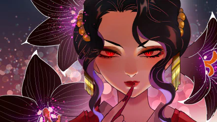 4K Ultra HD anime wallpaper featuring Muzan Kibutsuji from Demon Slayer: Kimetsu no Yaiba, showcasing his intense red eyes and dark, elegant aesthetic.