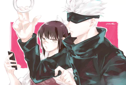 blindfold brown eyes black hair Utahime Iori white hair Satoru Gojo Anime Jujutsu Kaisen HD Desktop Wallpaper | Background Image