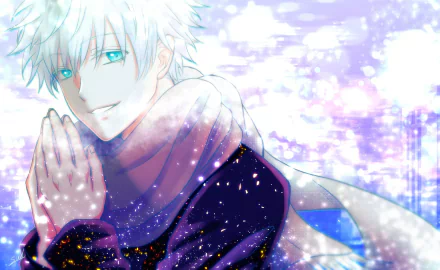 scarf blue eyes white hair Satoru Gojo Anime Jujutsu Kaisen HD Desktop Wallpaper | Background Image