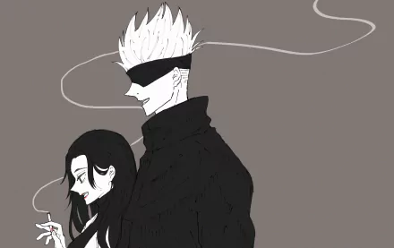 blindfold white hair black hair Shoko Ieiri Satoru Gojo Anime Jujutsu Kaisen HD Desktop Wallpaper | Background Image