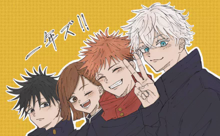 black hair Megumi Fushiguro orange hair Yuji Itadori brown eyes brown hair Nobara Kugisaki school uniform blue eyes white hair Satoru Gojo Anime Jujutsu Kaisen HD Desktop Wallpaper | Background Image