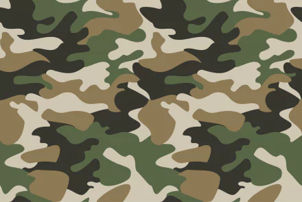 A high-definition desktop wallpaper featuring a military camouflage pattern in green, brown, and beige tones, providing a bold and dynamic background.