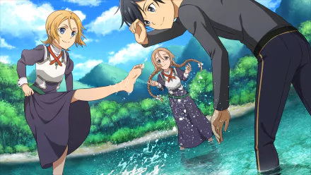 blonde black hair short hair water dress feet Linel (Sword Art Online) Fizel (Sword Art Online) Kirito (Sword Art Online) video game Sword Art Online: Alicization Lycoris HD Desktop Wallpaper | Background Image