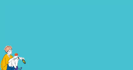 HD PC desktop wallpaper featuring Yuji Itadori from the anime Jujutsu Kaisen against a vibrant turquoise background.