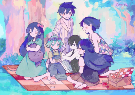 picnic Hero (Omori) Aubrey (Omori) Kel (Omori) Mari (Omori) Basil (Omori) Omori (Character) OMORI video game HD Desktop Wallpaper | Background Image