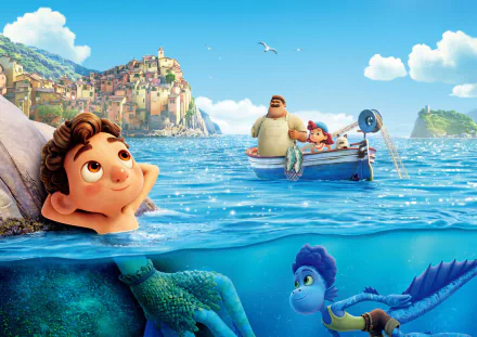 Massimo Marcovaldo sea monster Luca Paguro Giulia Marcovaldo Alberto Scorfano movie Luca HD Desktop Wallpaper | Background Image