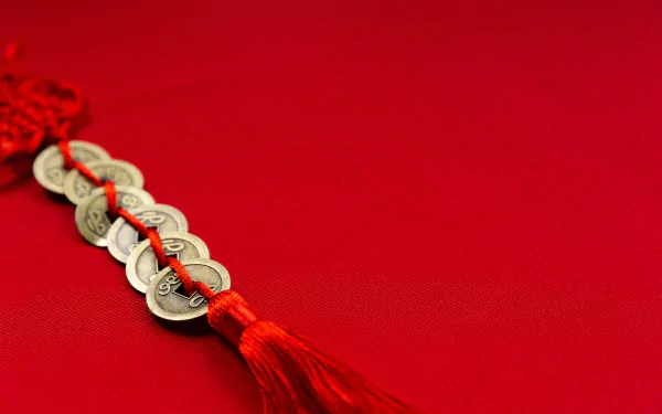  Gold Coins Weaved Onto Red Rope