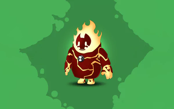 4K Ultra HD desktop wallpaper featuring Heatblast from Ben 10 in a Fall Guys video game style, set against a green backdrop.