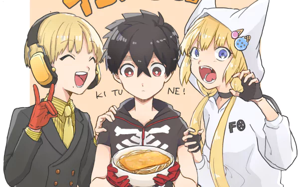 Homuramaru Nowaki Kabane Kusaka black hair blonde red eyes Kon (Kemono Jihen) Anime Kemono Jihen HD Desktop Wallpaper | Background Image